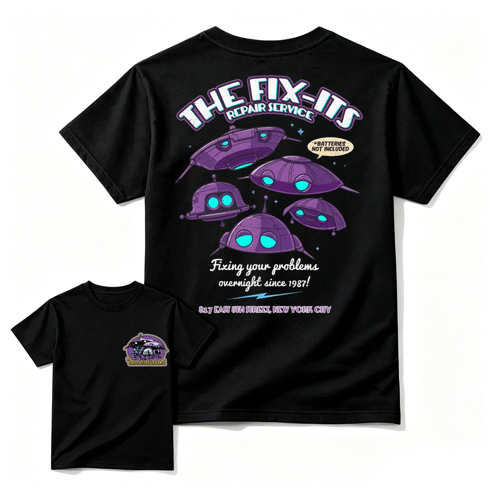The Fix-Its Repair Service Retro Alien Robot Graphic T-Shirt
