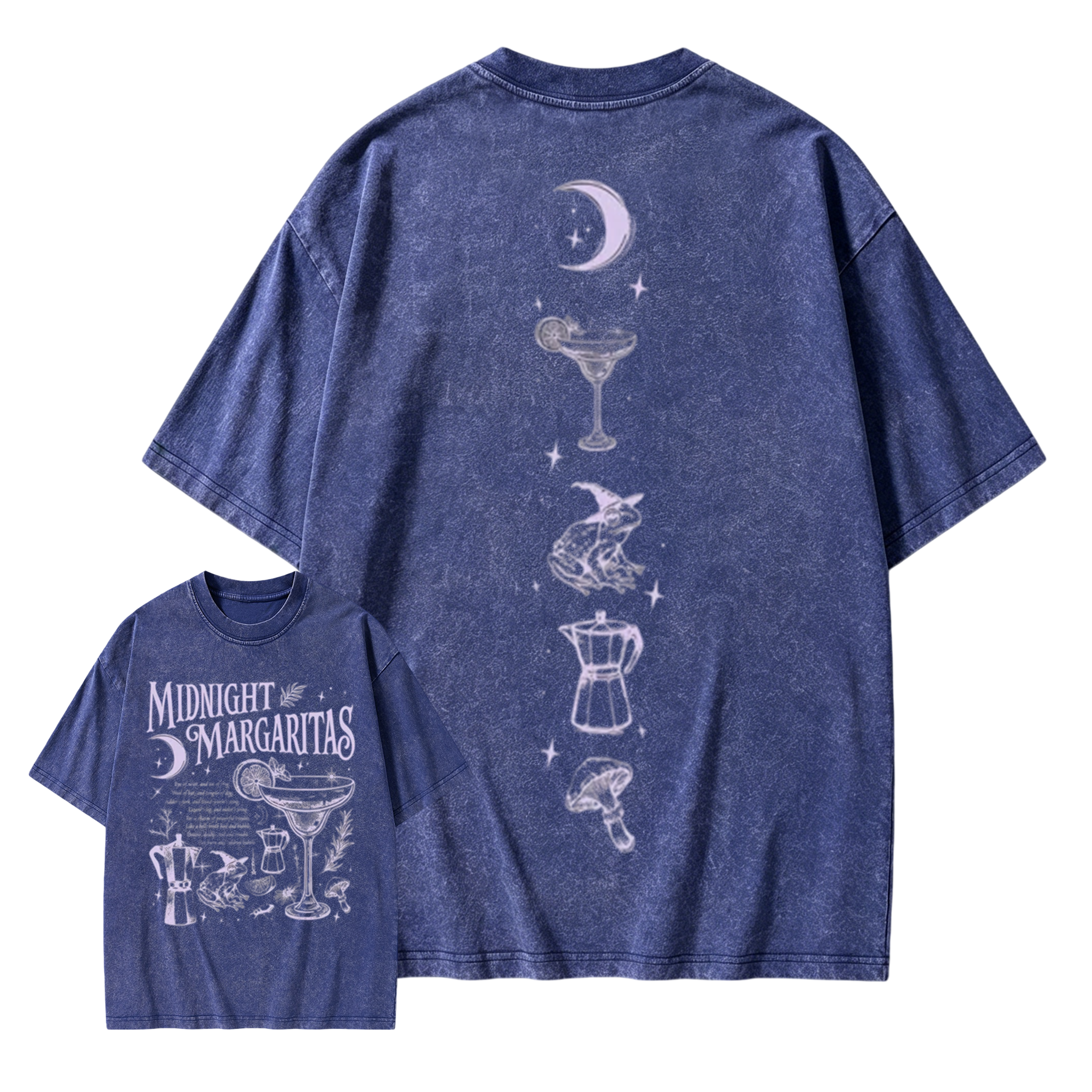 Vintage Midnight Margaritas Witchy Retro Gothic Washed T-shirt