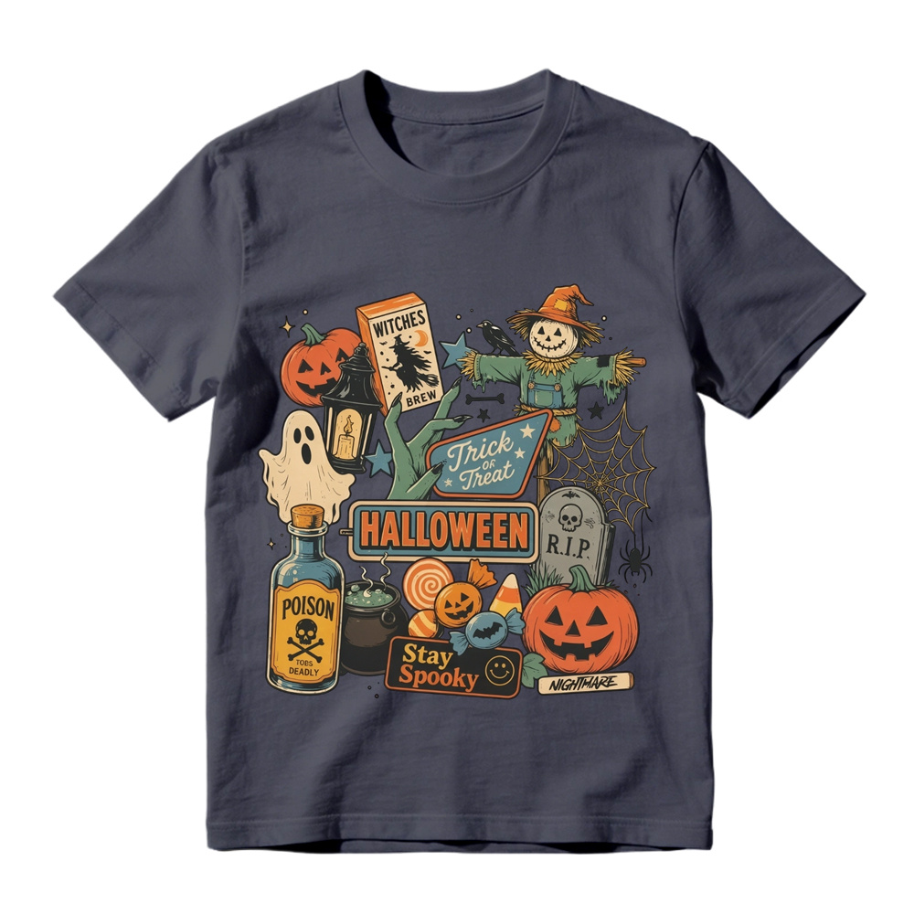 Vintage Halloween Graphic Pumpkin Scarecrow Stay Spooky Graphic T-Shirt