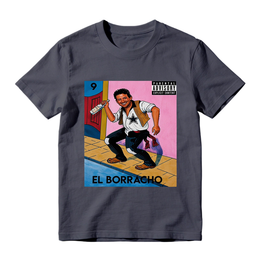 El Borracho Mexican Loteria Card T-Shirt - Funny Drinking Parental Advisory Graphic Tee for Men