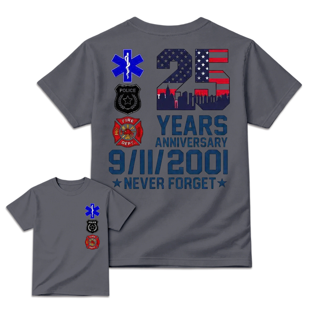 Unisex 9/11 25th Anniversary Memorial T-Shirt - Never Forget Graphic Tee