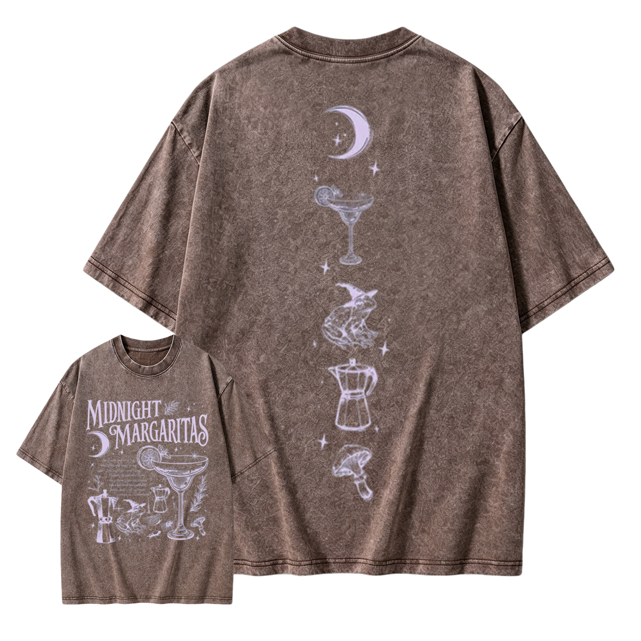 Vintage Midnight Margaritas Witchy Retro Gothic Washed T-shirt