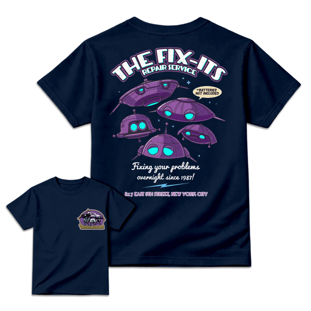 The Fix-Its Repair Service Retro Alien Robot Graphic T-Shirt