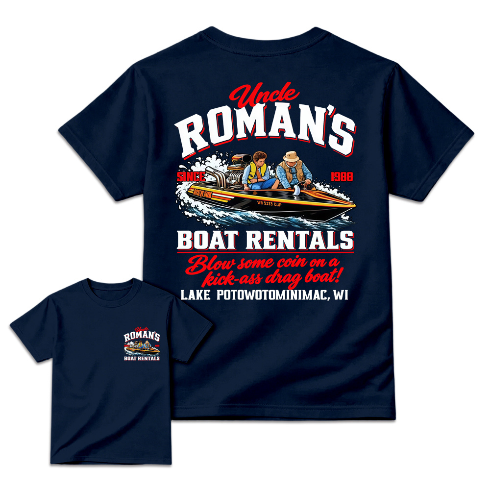 Uncl3 R0m4n's Boat Rentals T-Shirt, 1988 Retro Comedy Graphic Tee