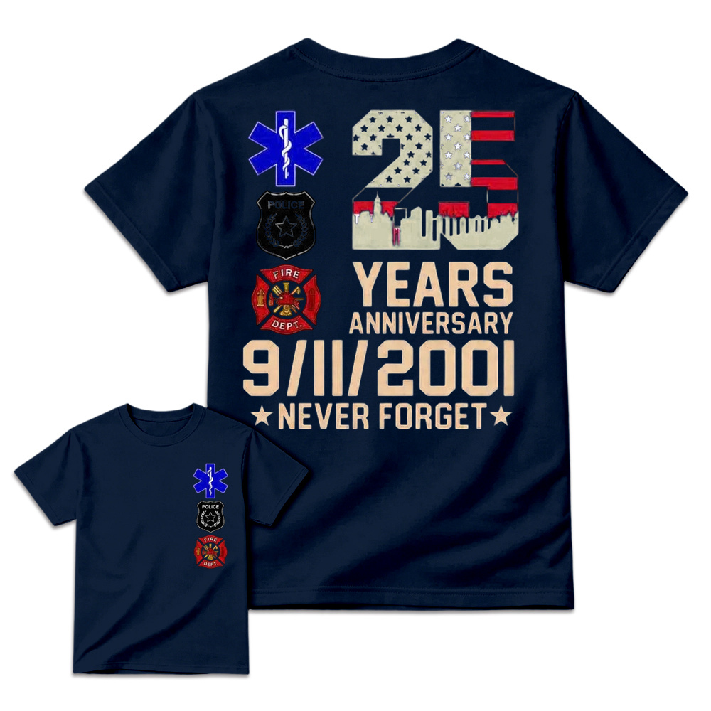 Unisex 9/11 25th Anniversary Memorial T-Shirt - Never Forget Graphic Tee