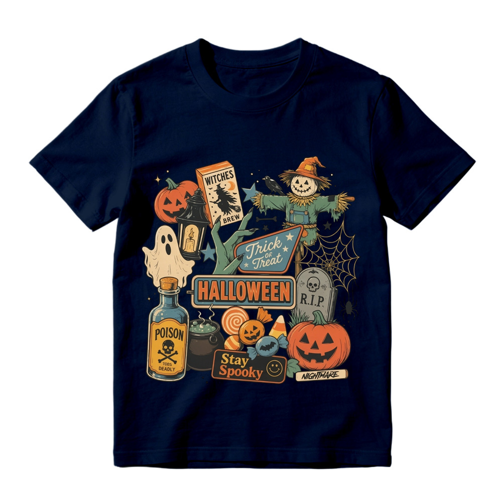 Vintage Halloween Graphic Pumpkin Scarecrow Stay Spooky Graphic T-Shirt