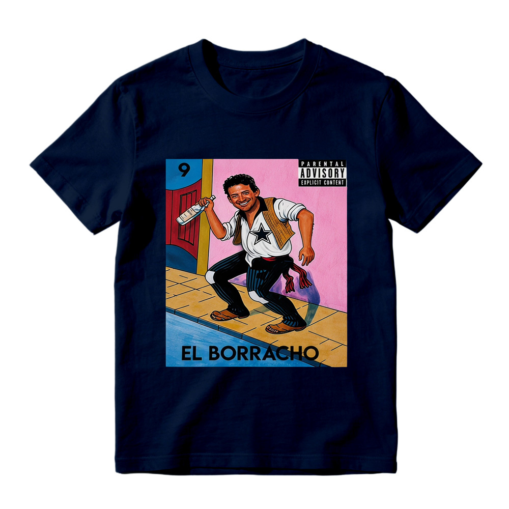 El Borracho Mexican Loteria Card T-Shirt - Funny Drinking Parental Advisory Graphic Tee for Men