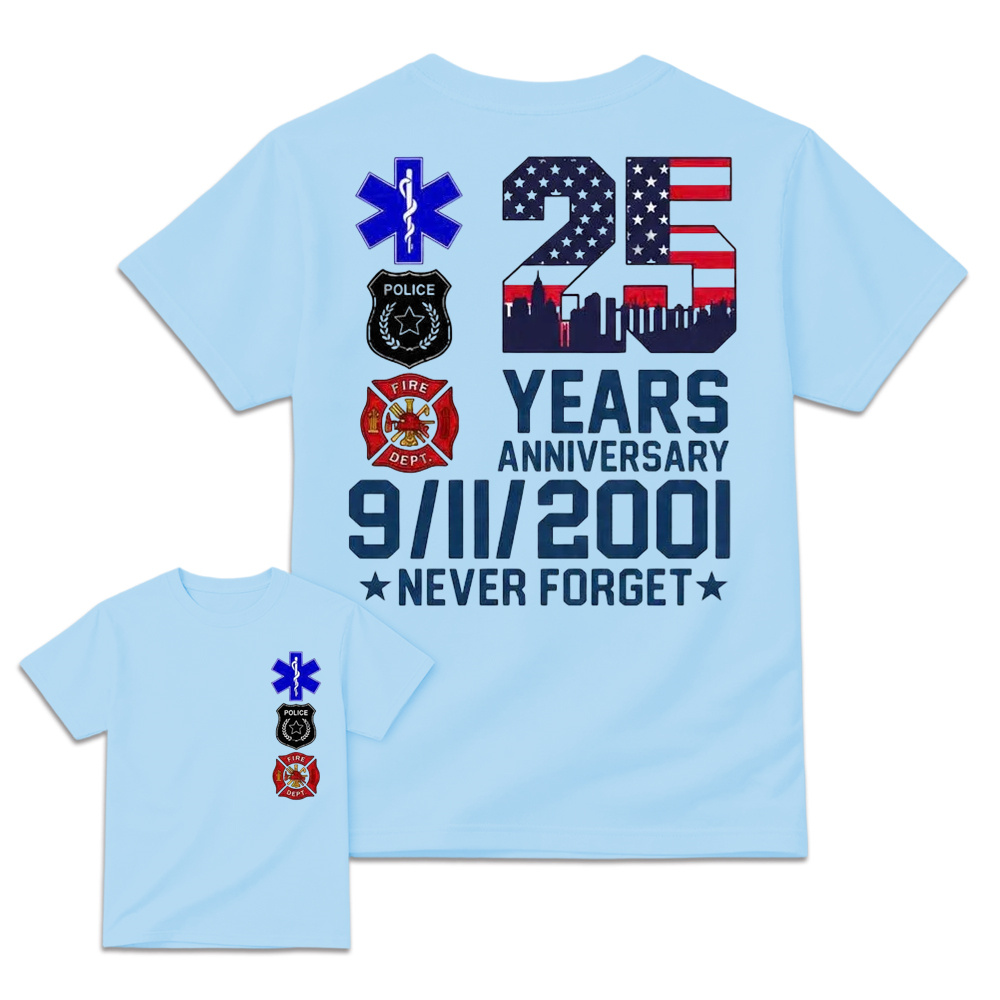 Unisex 9/11 25th Anniversary Memorial T-Shirt - Never Forget Graphic Tee