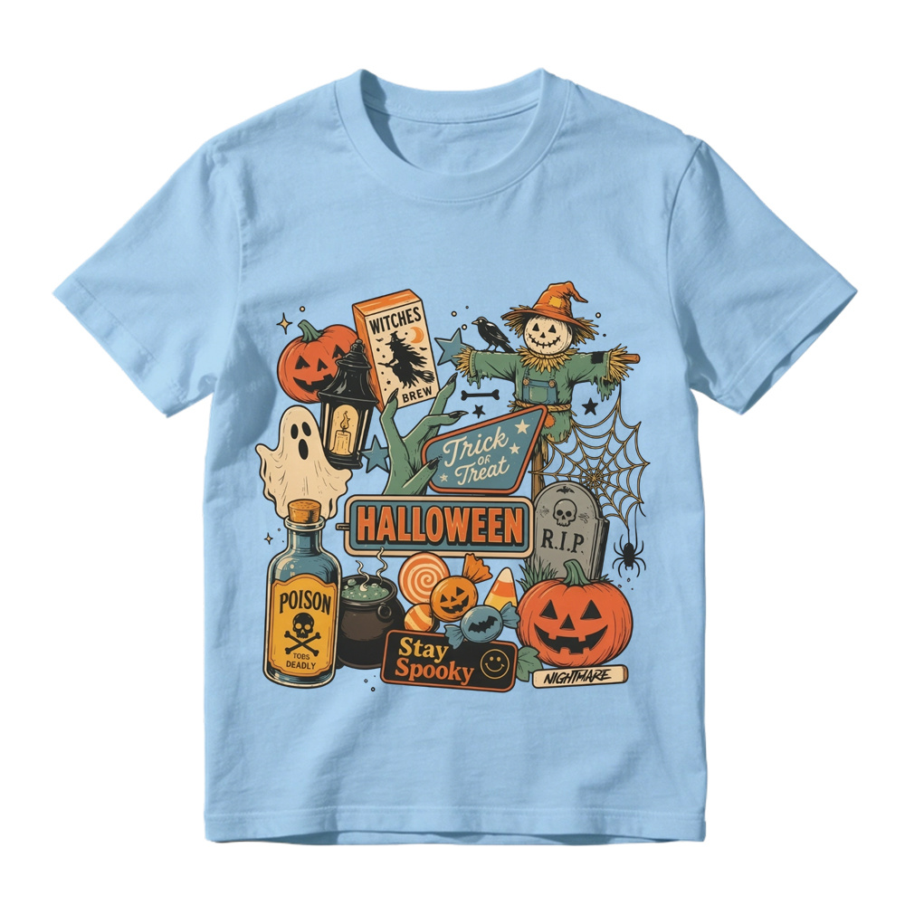 Vintage Halloween Graphic Pumpkin Scarecrow Stay Spooky Graphic T-Shirt