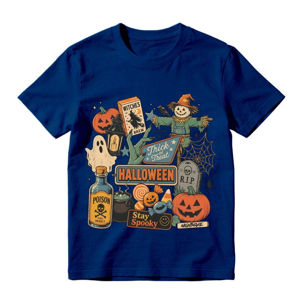 Vintage Halloween Graphic Pumpkin Scarecrow Stay Spooky Graphic T-Shirt