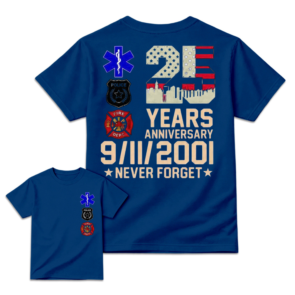Unisex 9/11 25th Anniversary Memorial T-Shirt - Never Forget Graphic Tee