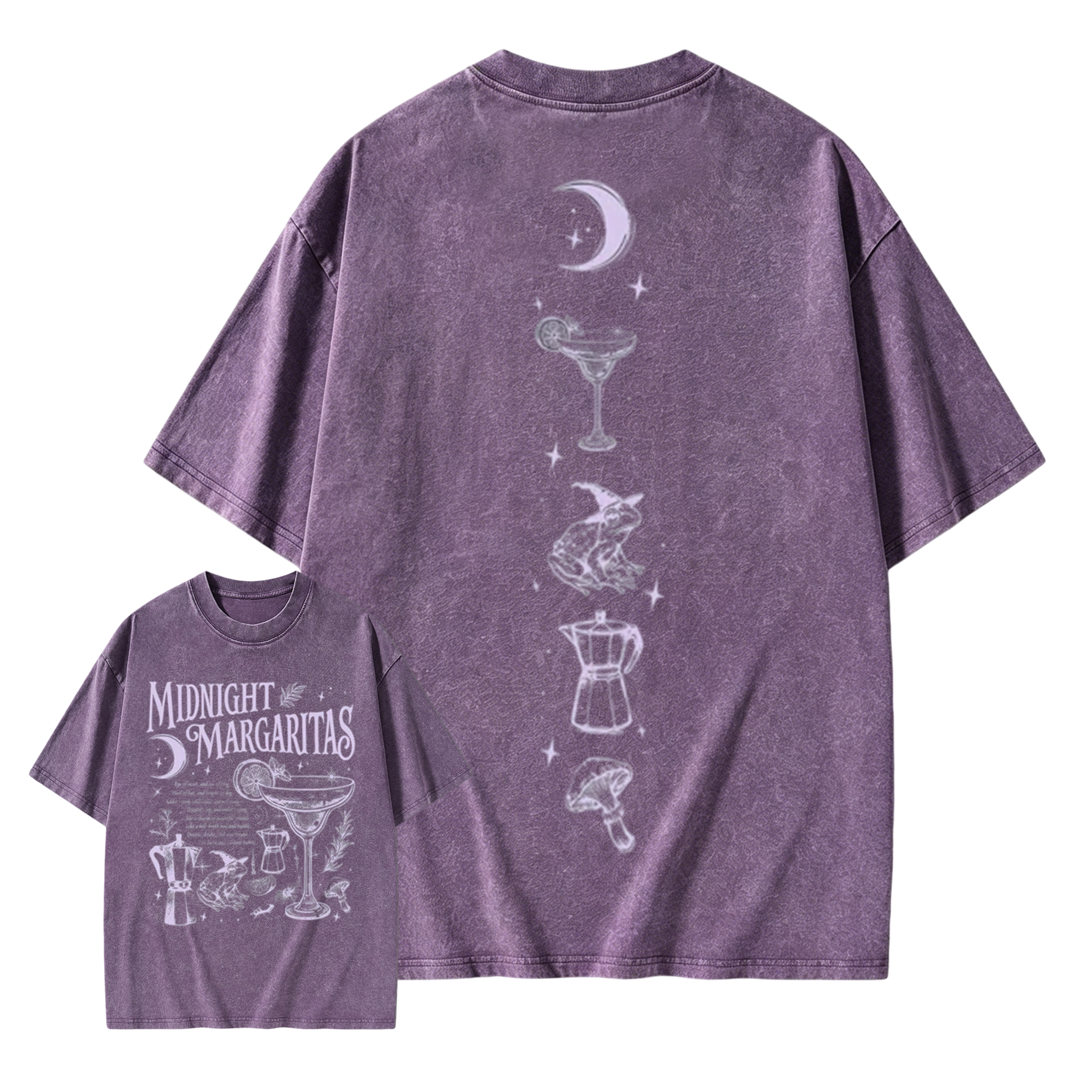Vintage Midnight Margaritas Witchy Retro Gothic Washed T-shirt