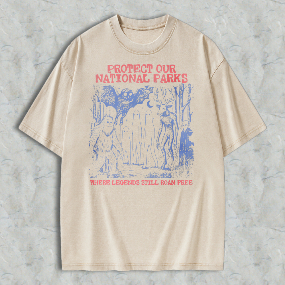 Protect Our National Parks Where Legends Still Roam Free Graphic Washed T-shirt