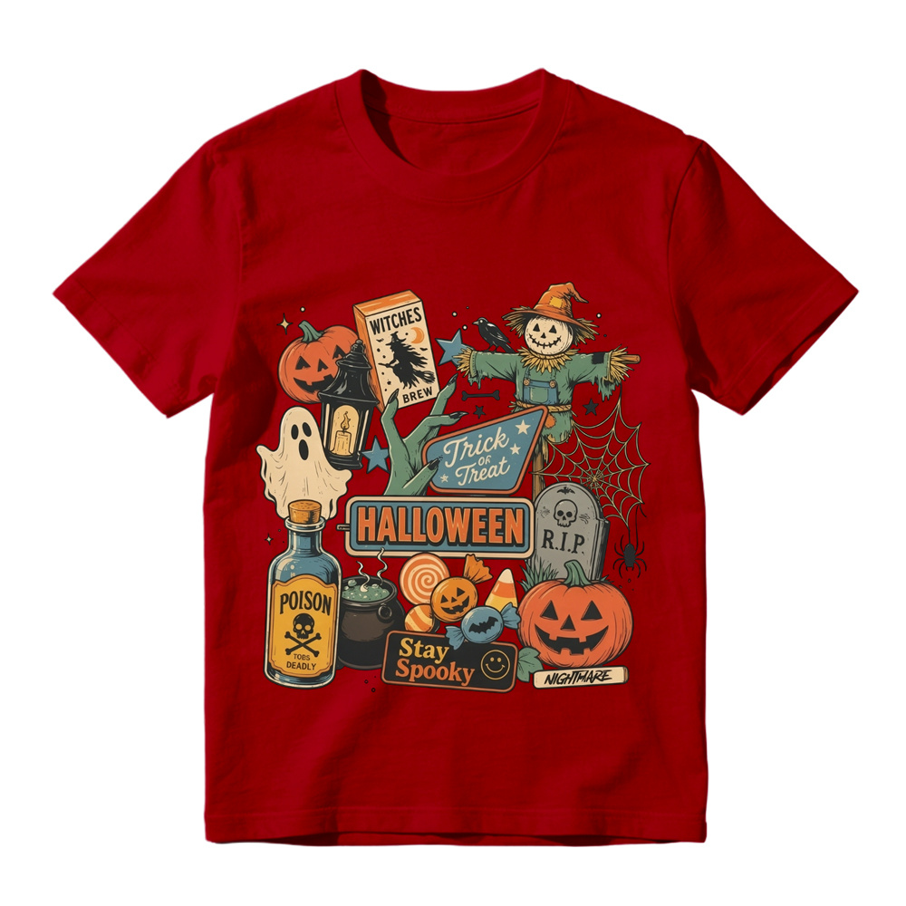 Vintage Halloween Graphic Pumpkin Scarecrow Stay Spooky Graphic T-Shirt
