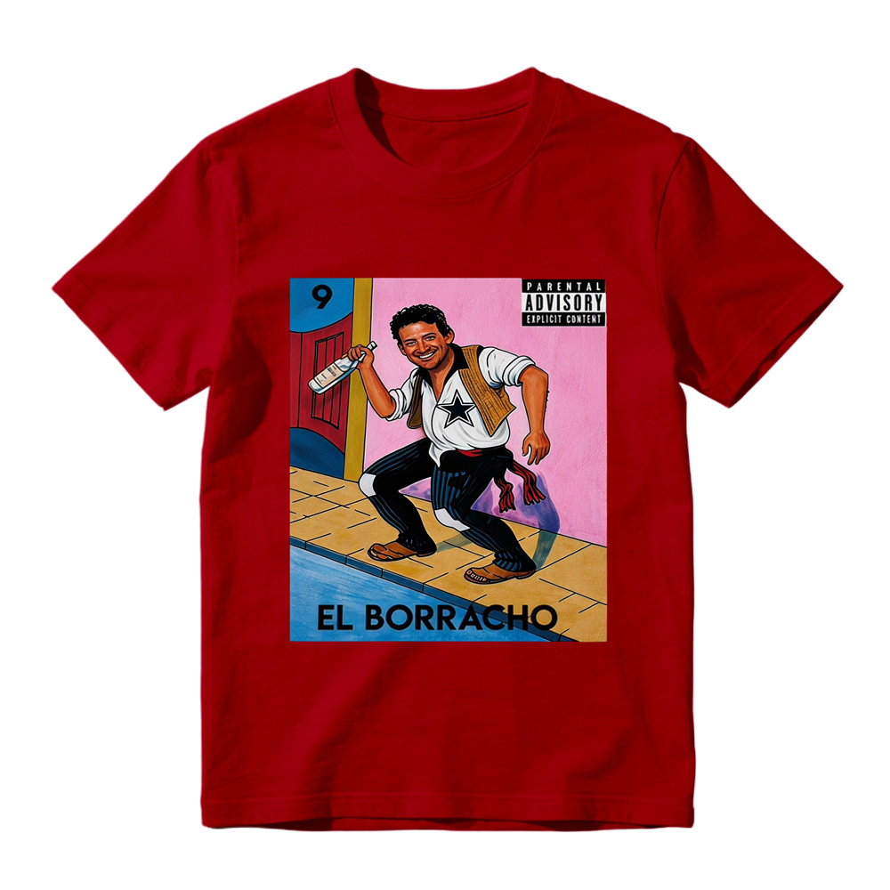 El Borracho Mexican Loteria Card T-Shirt - Funny Drinking Parental Advisory Graphic Tee for Men