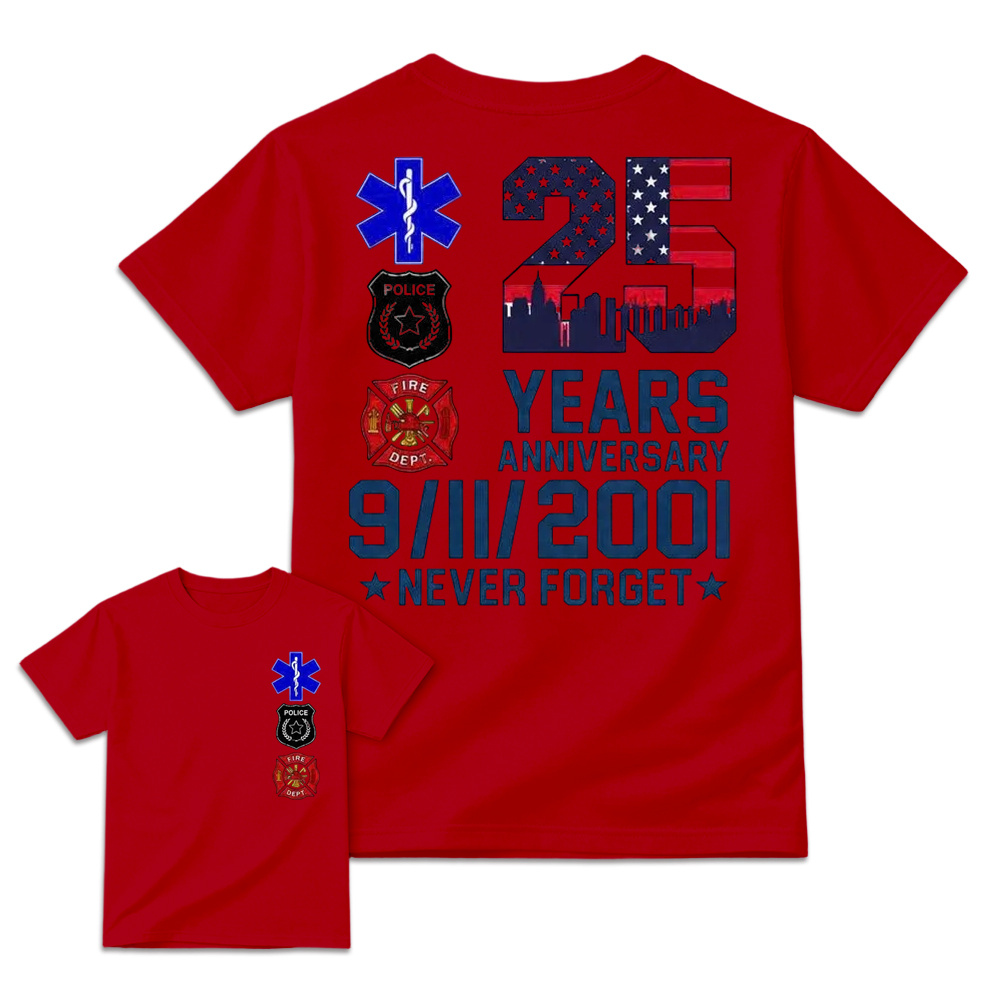 Unisex 9/11 25th Anniversary Memorial T-Shirt - Never Forget Graphic Tee