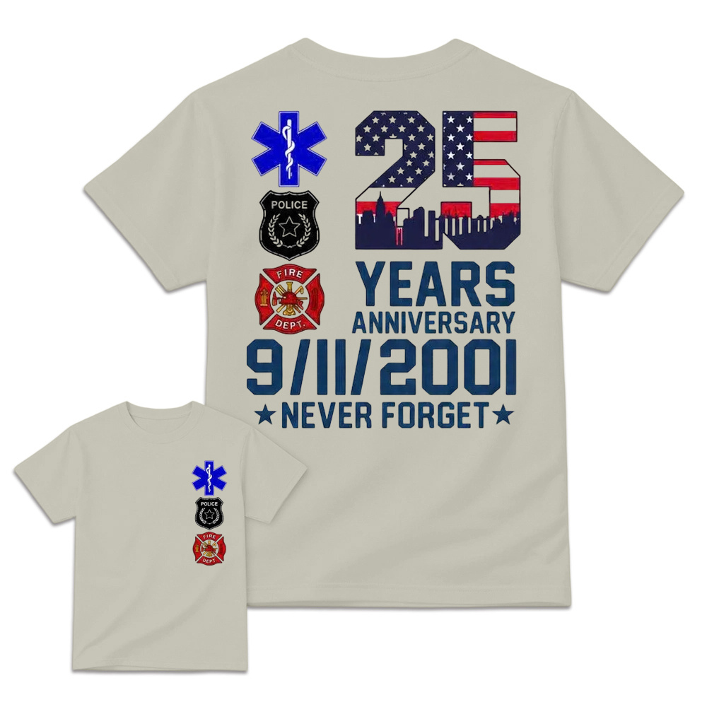 Unisex 9/11 25th Anniversary Memorial T-Shirt - Never Forget Graphic Tee