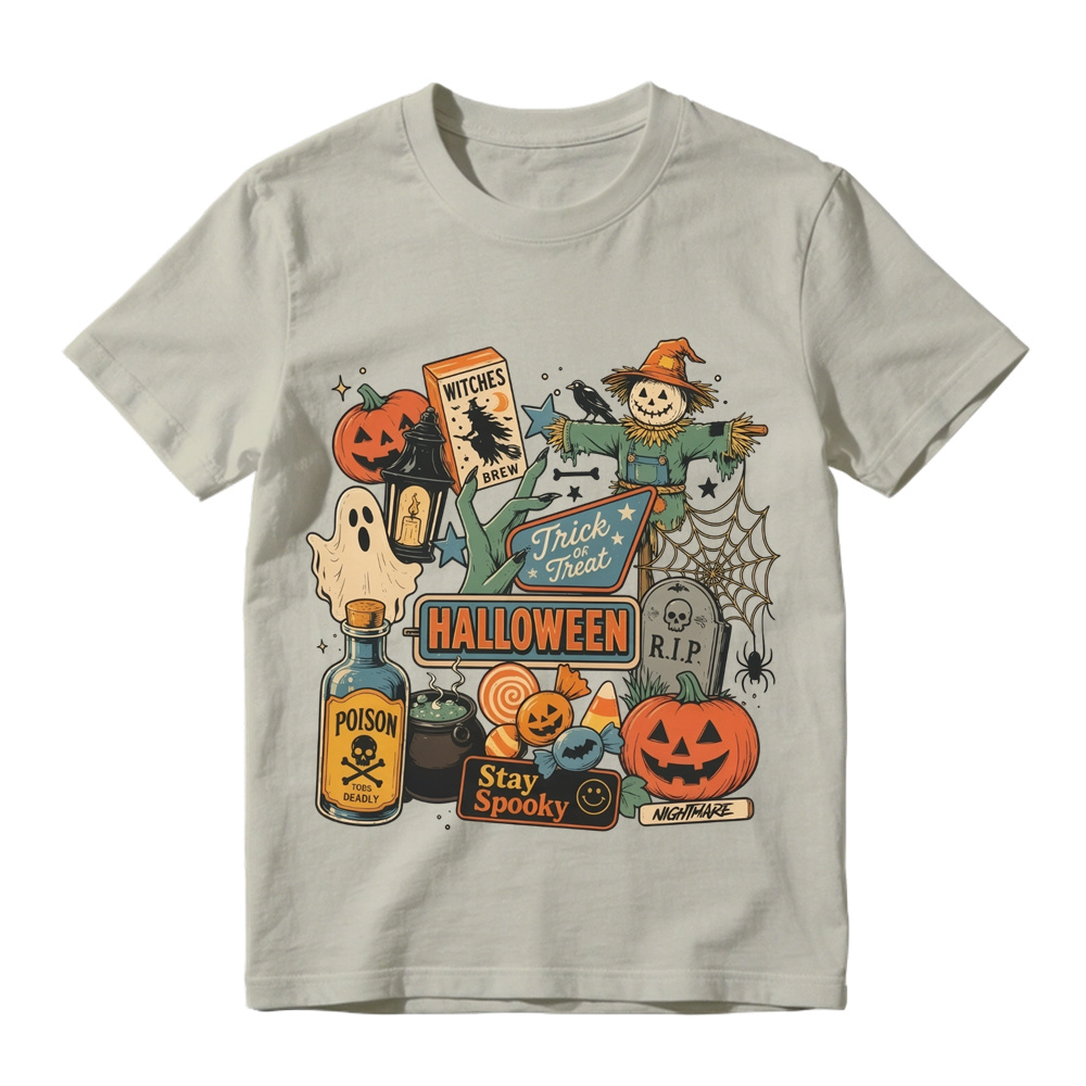Vintage Halloween Graphic Pumpkin Scarecrow Stay Spooky Graphic T-Shirt