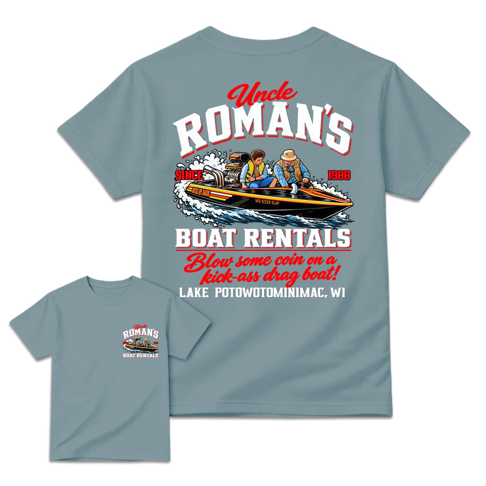 Uncl3 R0m4n's Boat Rentals T-Shirt, 1988 Retro Comedy Graphic Tee
