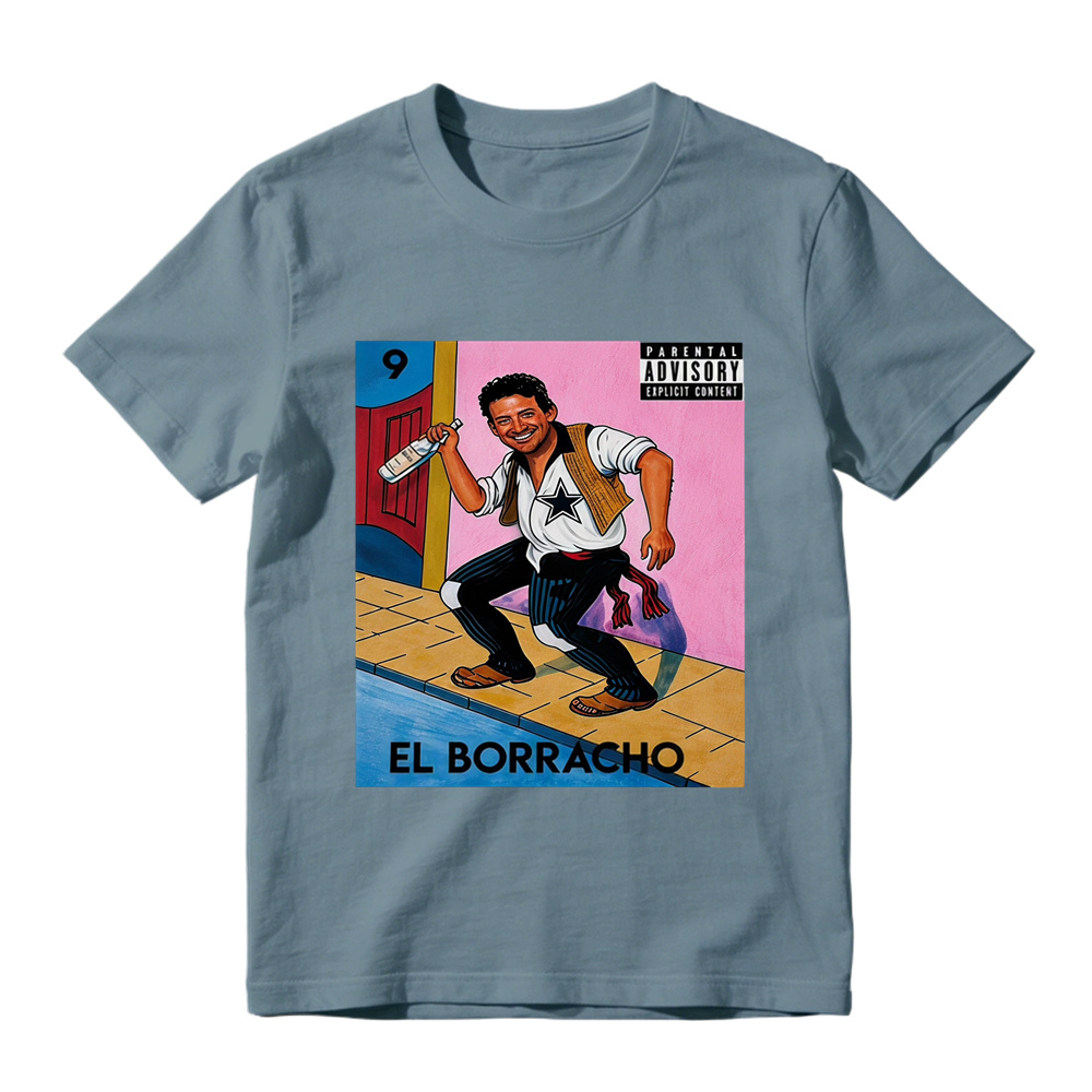 El Borracho Mexican Loteria Card T-Shirt - Funny Drinking Parental Advisory Graphic Tee for Men