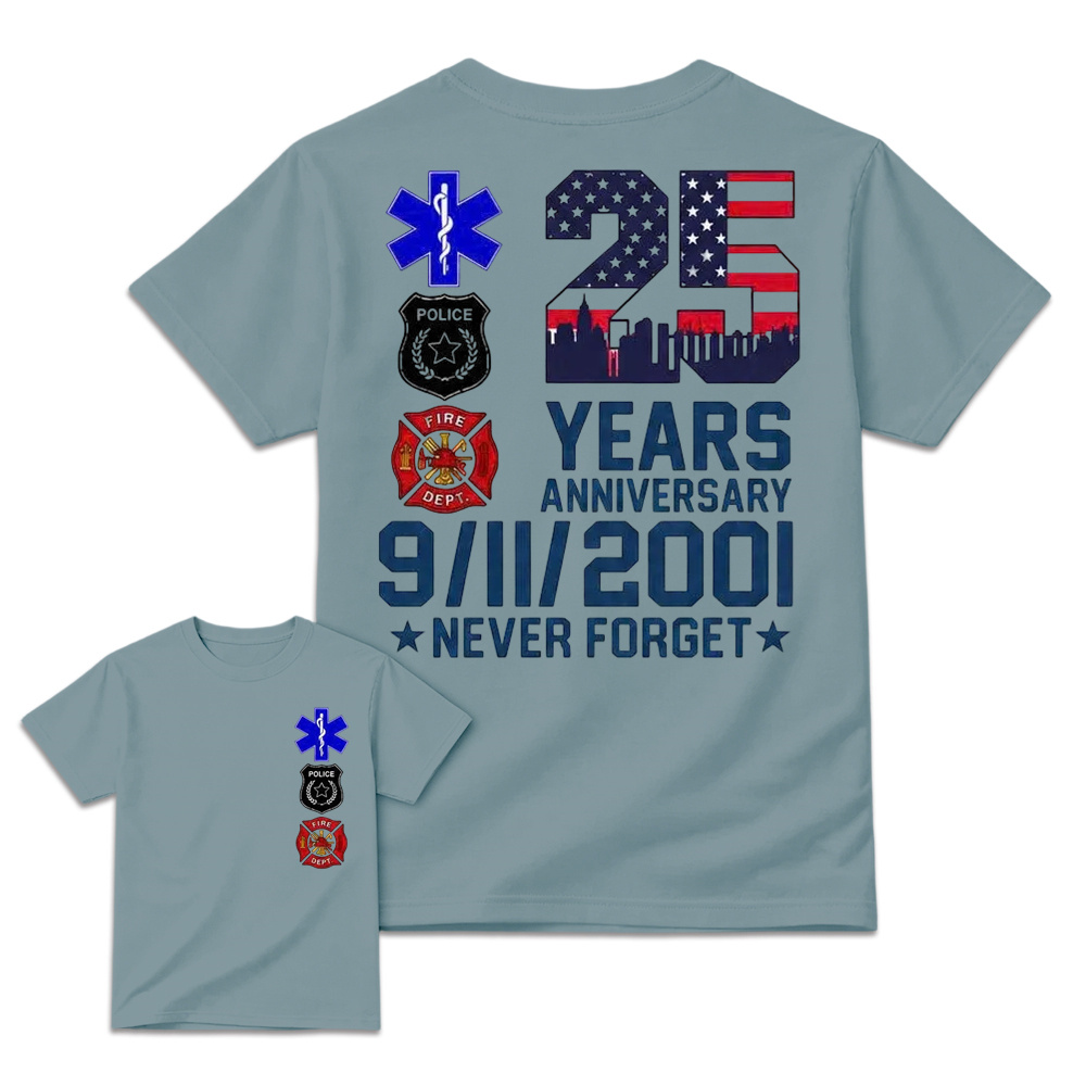 Unisex 9/11 25th Anniversary Memorial T-Shirt - Never Forget Graphic Tee