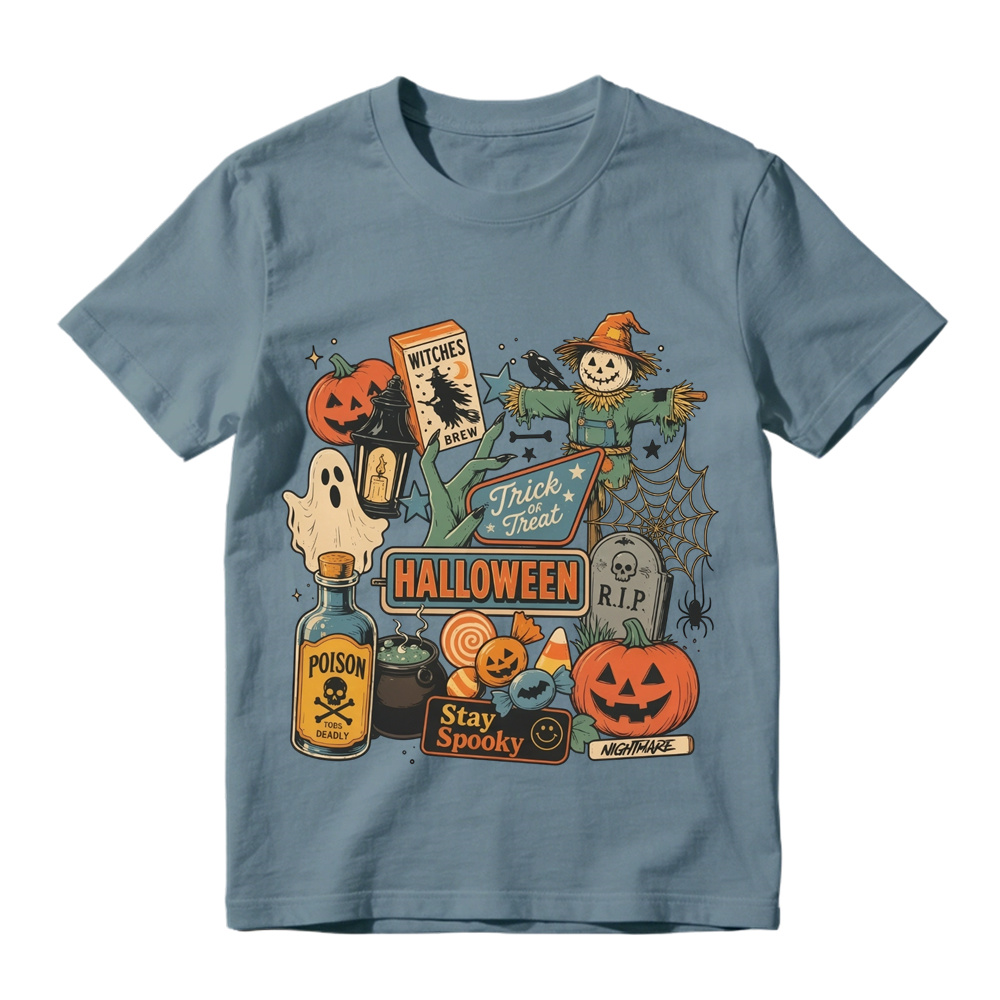 Vintage Halloween Graphic Pumpkin Scarecrow Stay Spooky Graphic T-Shirt