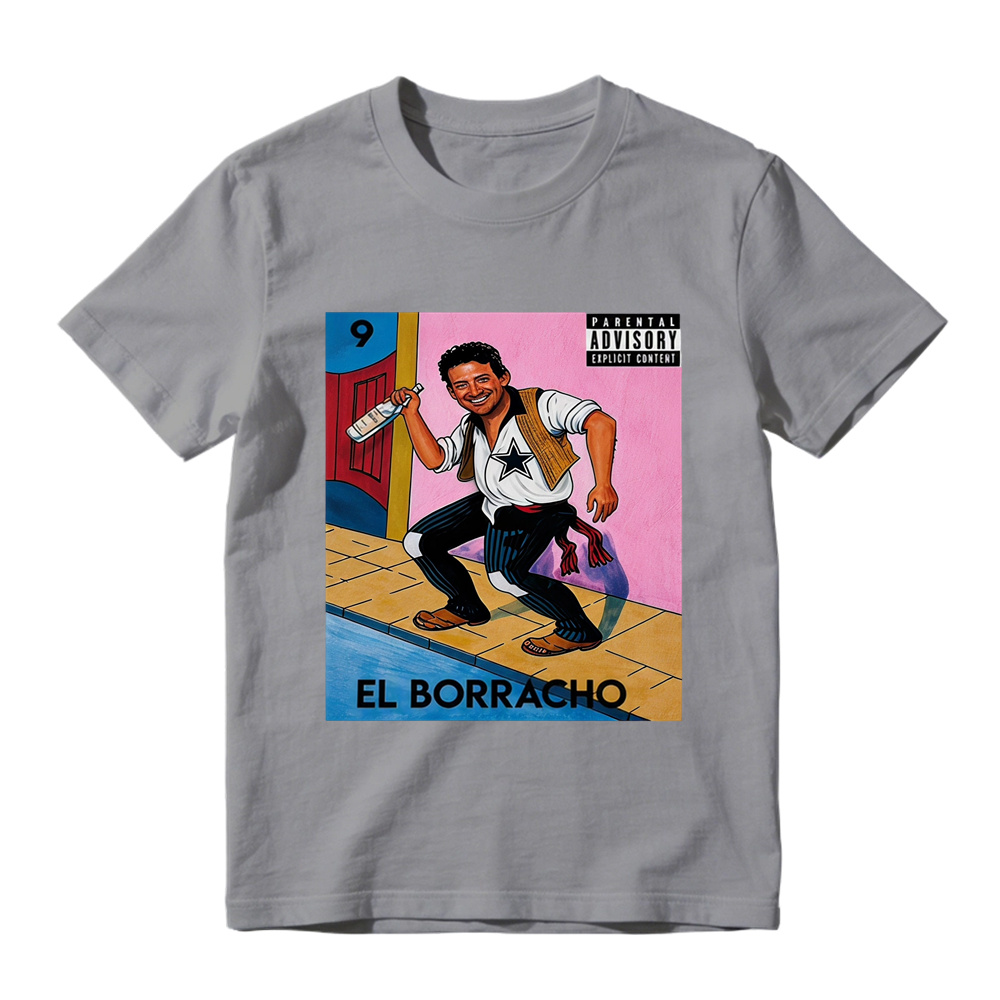 El Borracho Mexican Loteria Card T-Shirt - Funny Drinking Parental Advisory Graphic Tee for Men