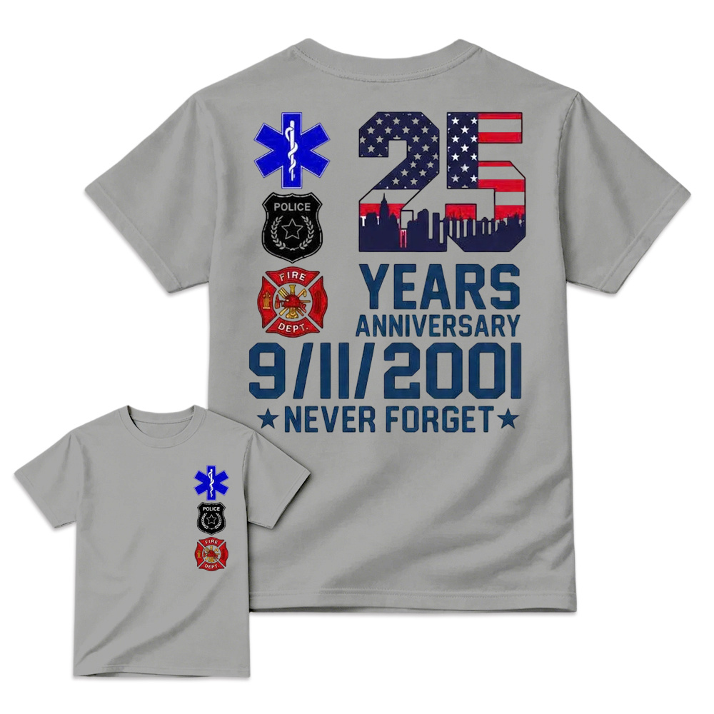 Unisex 9/11 25th Anniversary Memorial T-Shirt - Never Forget Graphic Tee