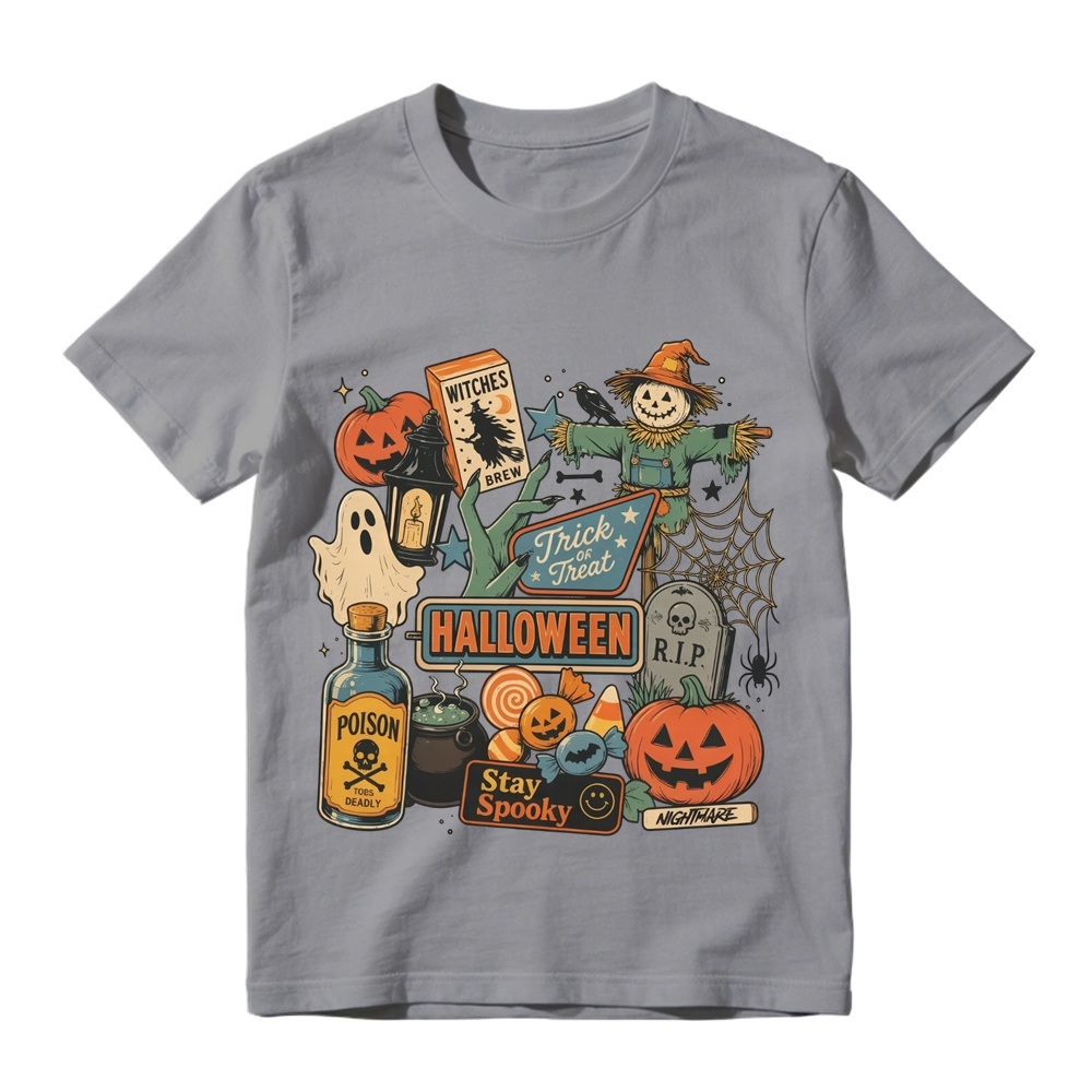 Vintage Halloween Graphic Pumpkin Scarecrow Stay Spooky Graphic T-Shirt