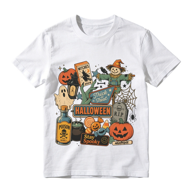 Vintage Halloween Graphic Pumpkin Scarecrow Stay Spooky Graphic T-Shirt