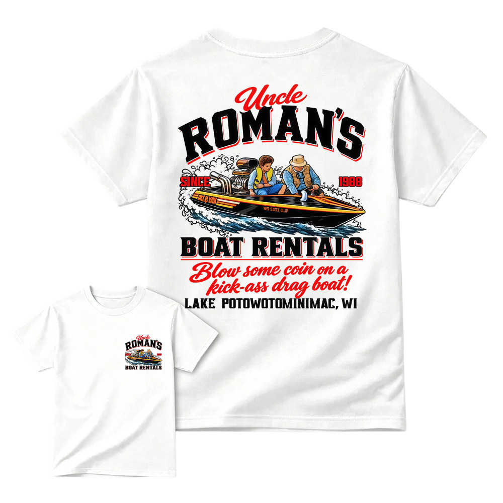Uncl3 R0m4n's Boat Rentals T-Shirt, 1988 Retro Comedy Graphic Tee