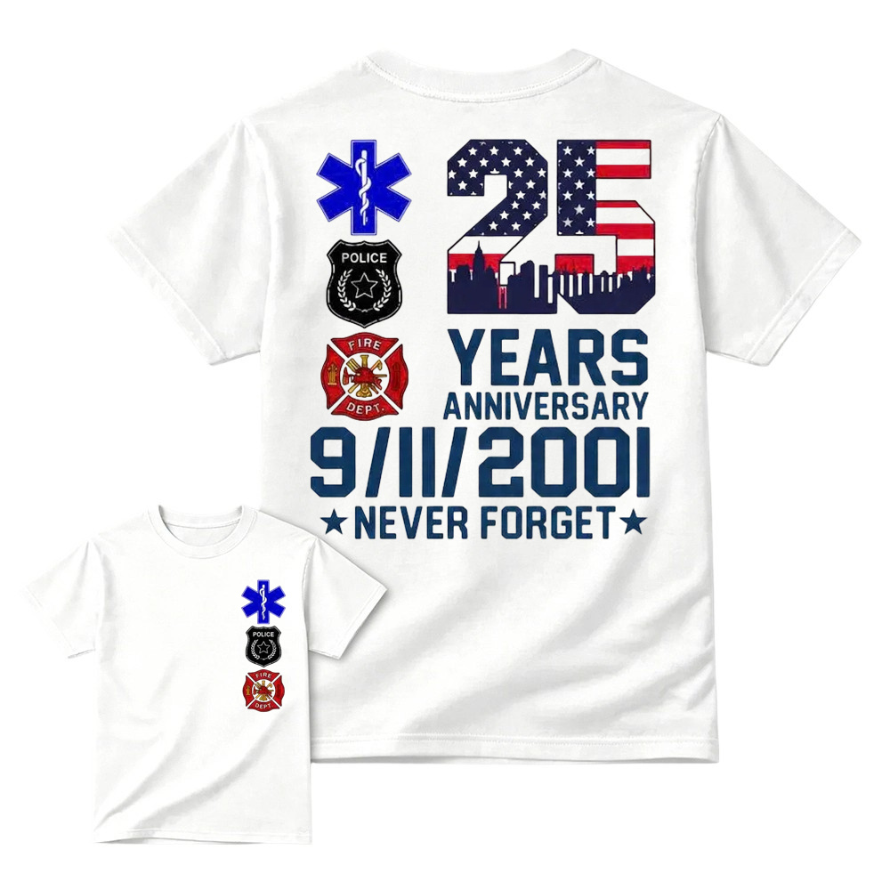 Unisex 9/11 25th Anniversary Memorial T-Shirt - Never Forget Graphic Tee