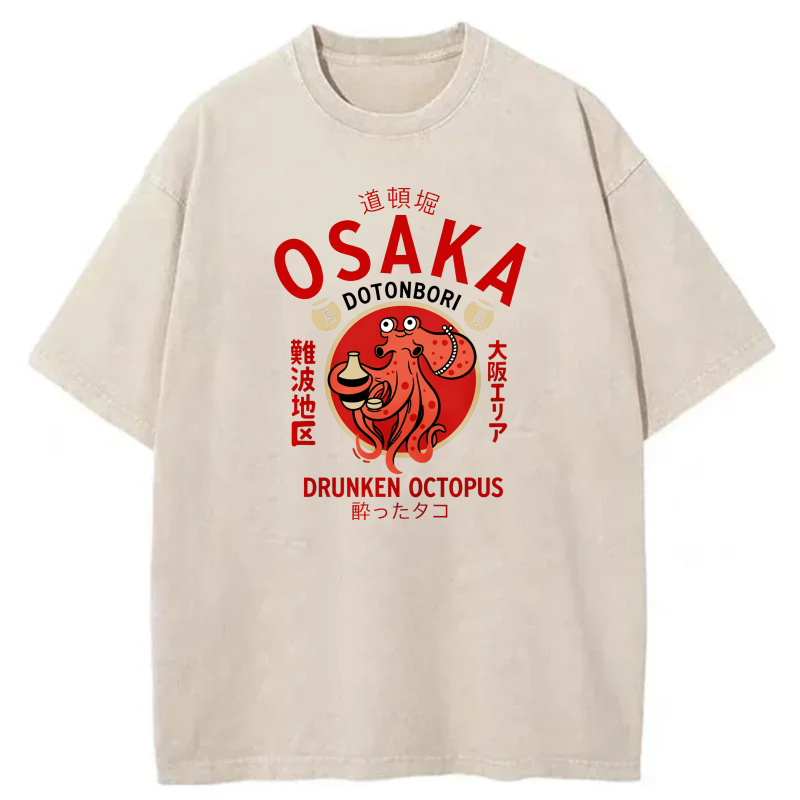 Osaka Dotonbori Drunken Octopus Pattern tshirt 100% cotton