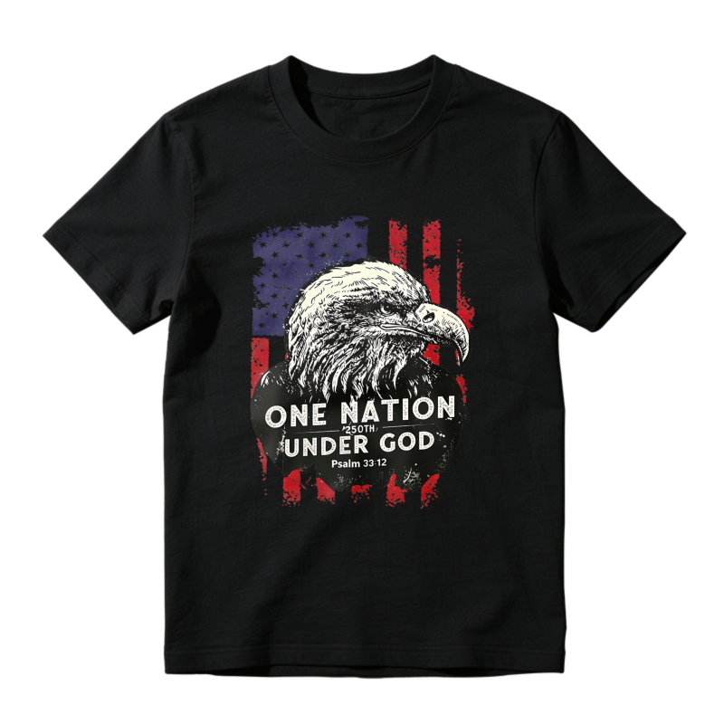 American Eagle And Flag With One Nation Under God Text T-shirt