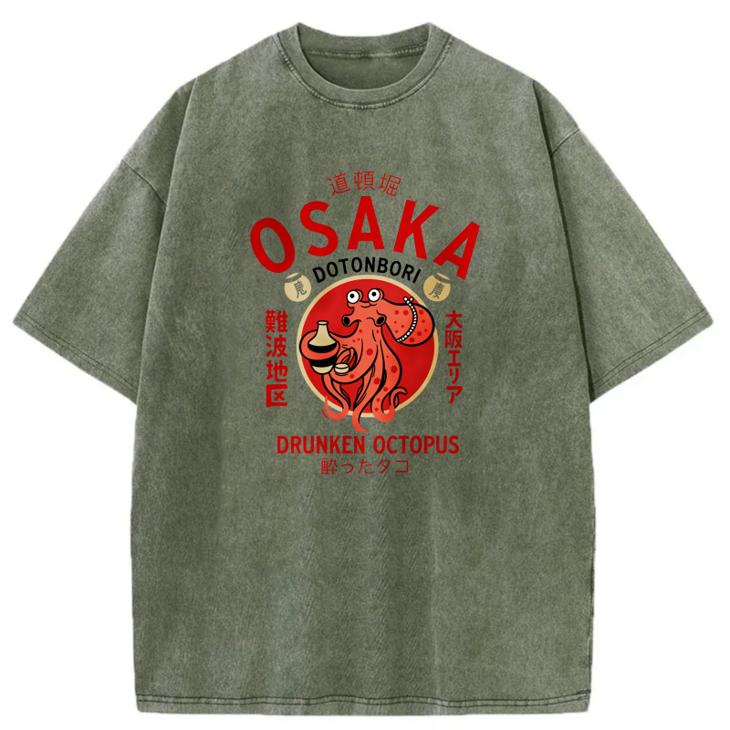 Osaka Dotonbori Drunken Octopus Pattern tshirt 100% cotton