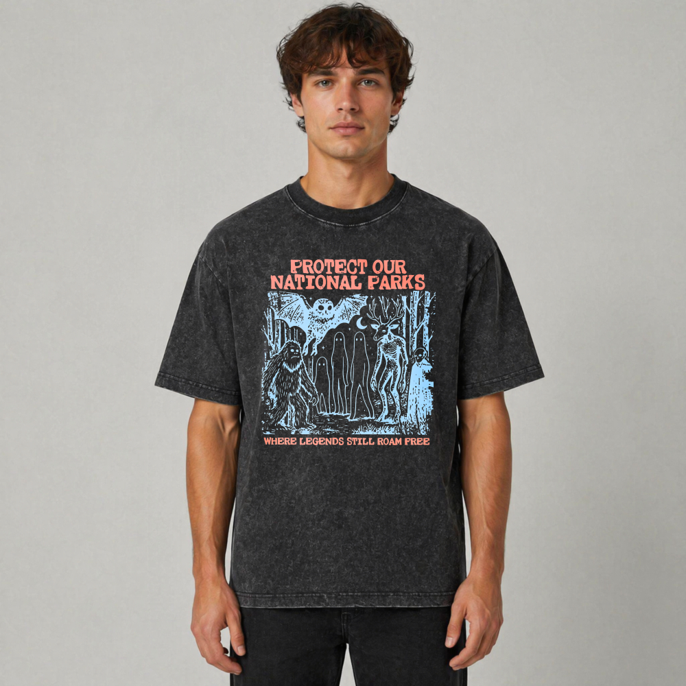 Protect Our National Parks Where Legends Still Roam Free Graphic Washed T-shirt