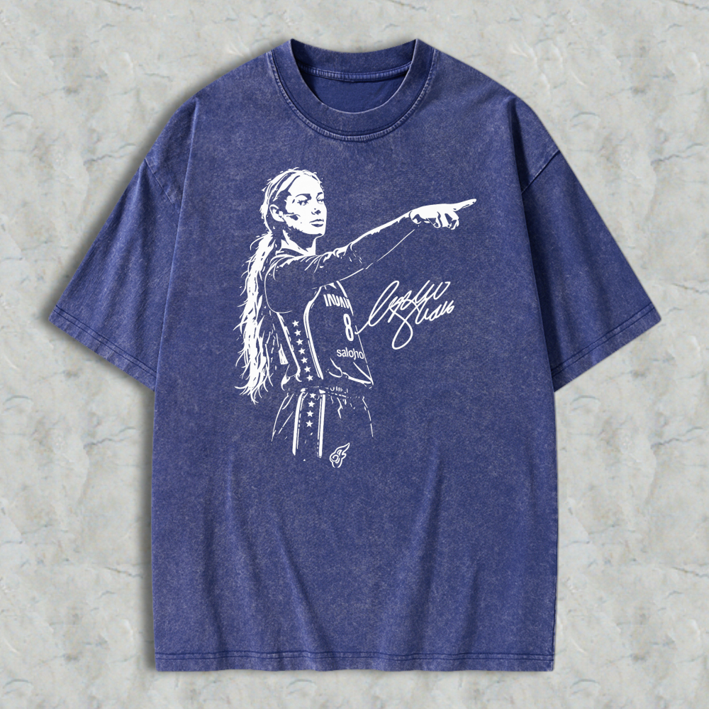 Women Basketball Player Pointing Gesture Signature Graphic Unisex Washed T-shirt