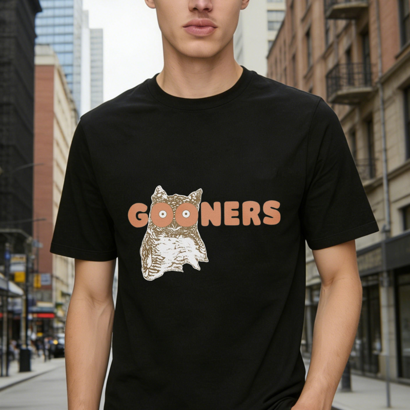 Owl Graphic Gooners Text Design T-shirt