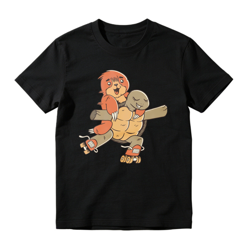 Cute Cartoon Sloth Riding Turtle On Roller Skates, Unisex Classic T-shirt