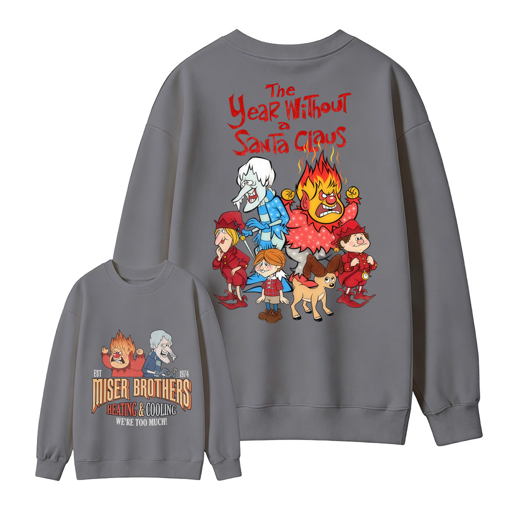 Retro Fire & Ice Cartoon Graphic Casual Winter Crewneck Pullover Sweatshirt