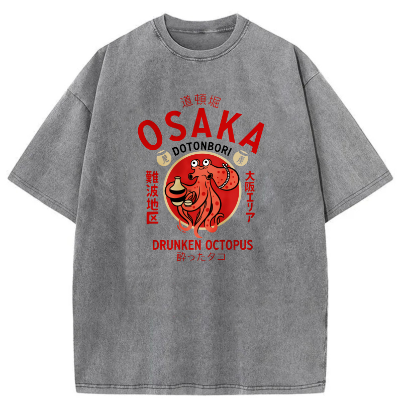 Osaka Dotonbori Drunken Octopus Pattern tshirt 100% cotton