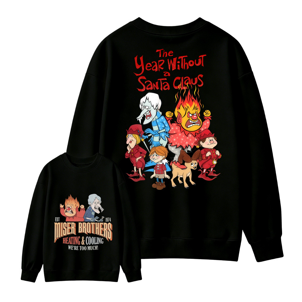 Retro Fire & Ice Cartoon Graphic Casual Winter Crewneck Pullover Sweatshirt
