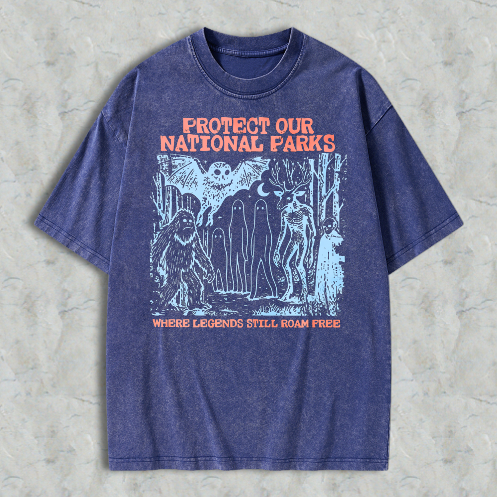 Protect Our National Parks Where Legends Still Roam Free Graphic Washed T-shirt