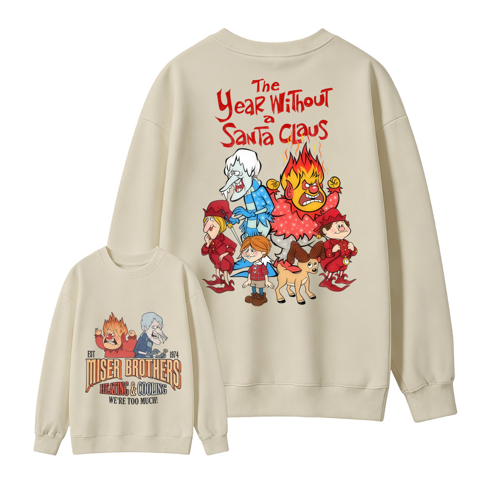Retro Fire & Ice Cartoon Graphic Casual Winter Crewneck Pullover Sweatshirt
