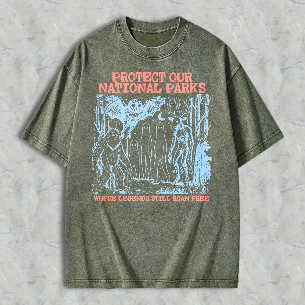 Protect Our National Parks Where Legends Still Roam Free Graphic Washed T-shirt