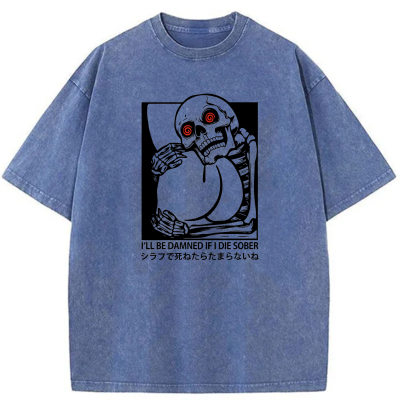 Skeleton With Red Eyes Holding Bottle tshirt 100% cotton