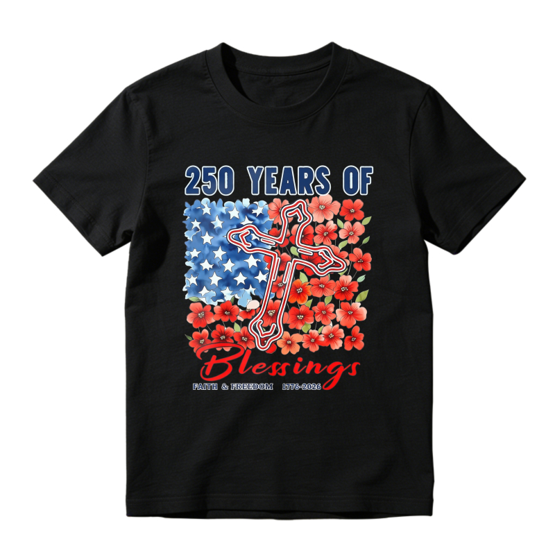 250 Years Of Blessings American Flag Cross Flowers T-shirt