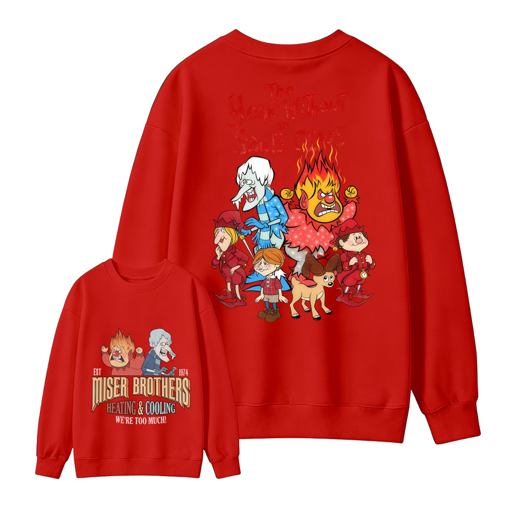 Retro Fire & Ice Cartoon Graphic Casual Winter Crewneck Pullover Sweatshirt