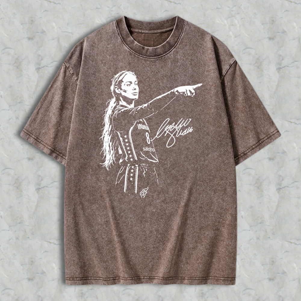 Women Basketball Player Pointing Gesture Signature Graphic Unisex Washed T-shirt