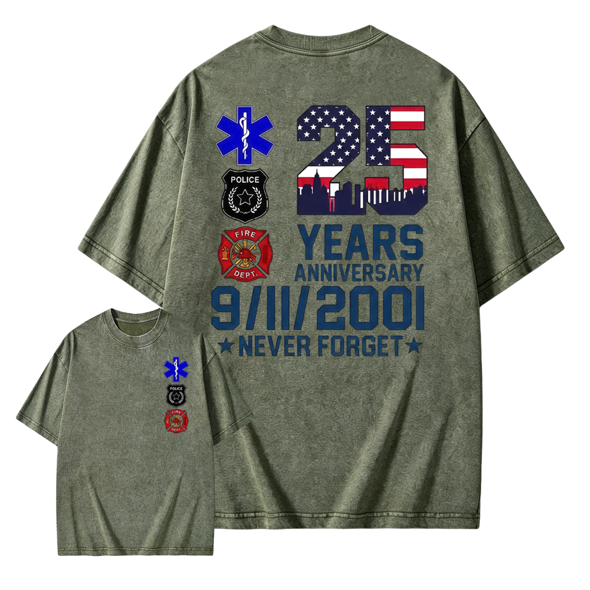 Unisex 9/11 25th Anniversary Memorial T-Shirt - Never Forget Graphic  Washed T-Shirt